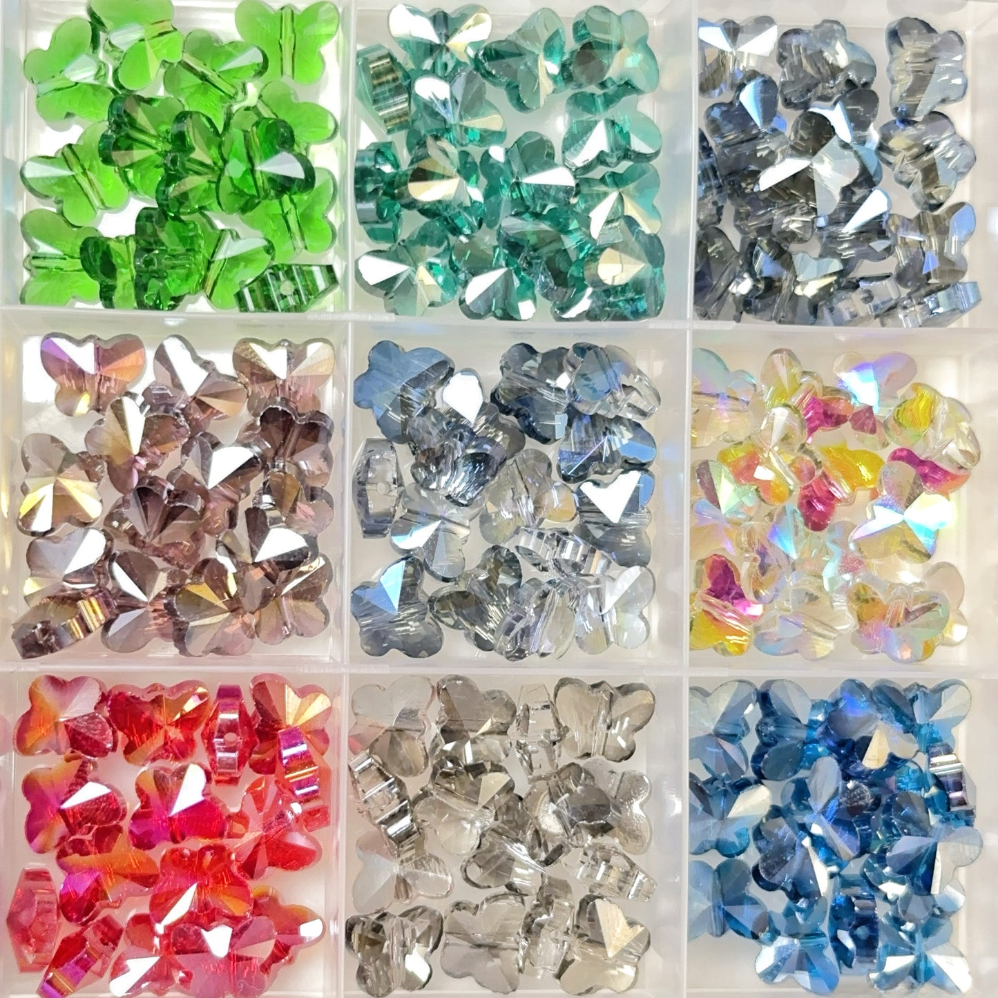 【Live開封】1袋/15個-蝶-濃い色 ガラスビーズ-（8-10mm）17色mix-キラキラ ビーズ