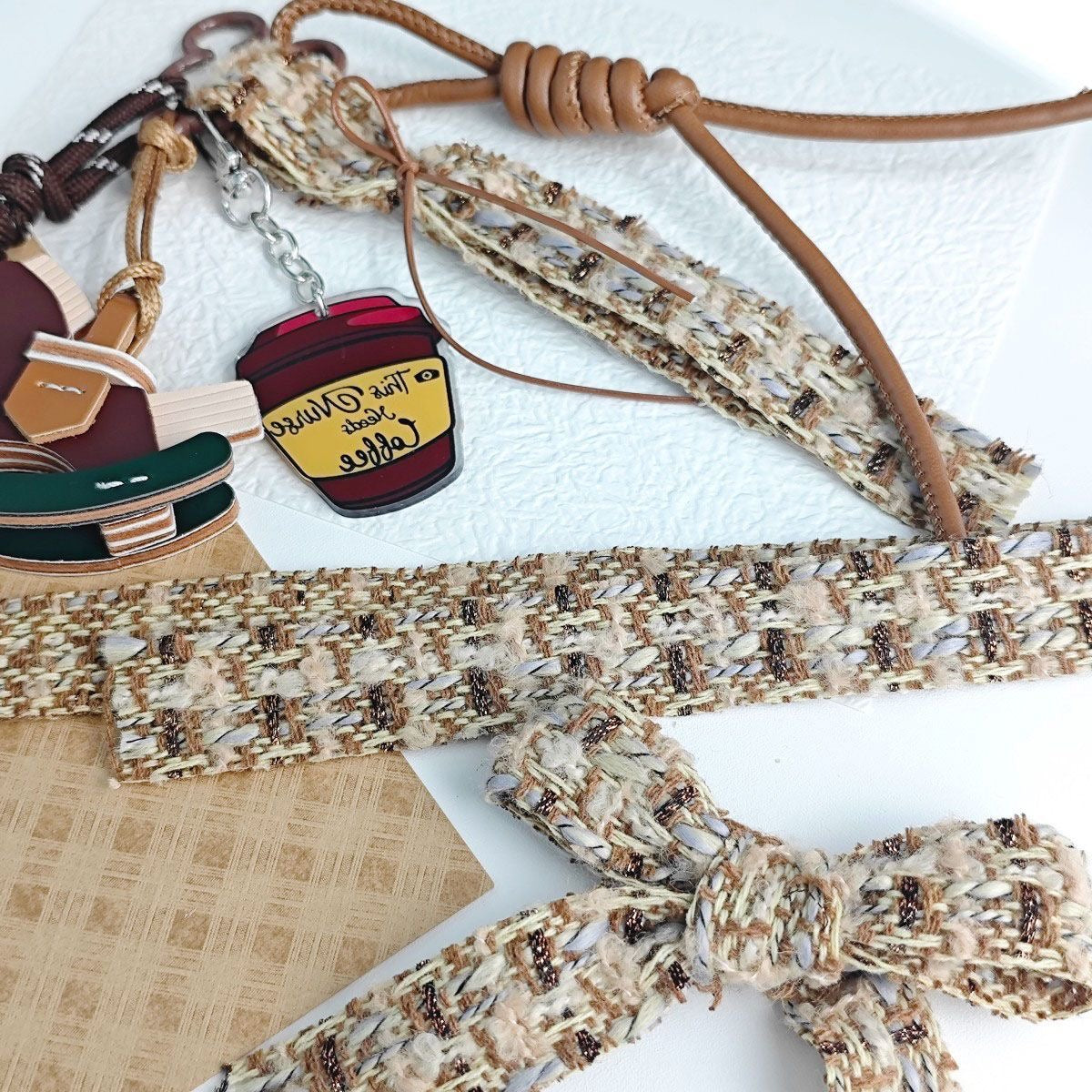 10-07 新作 - 【P0165】茶色テクスチャリボン-パーツ